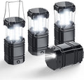 Solar Camping Lantern 4 Pack, Rechargeable LED Lantern with Flashlight | USB-C & Solar Powered, Collapsible Emergency