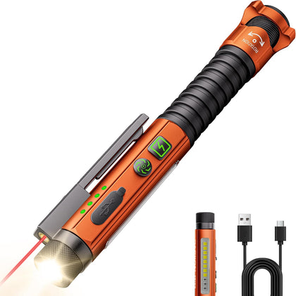 EDC Flashlight Rechargeable,800 Lumen Small Flashlight with Magnetic Clip & Base, 11 Modes LED Flashlight,Glass