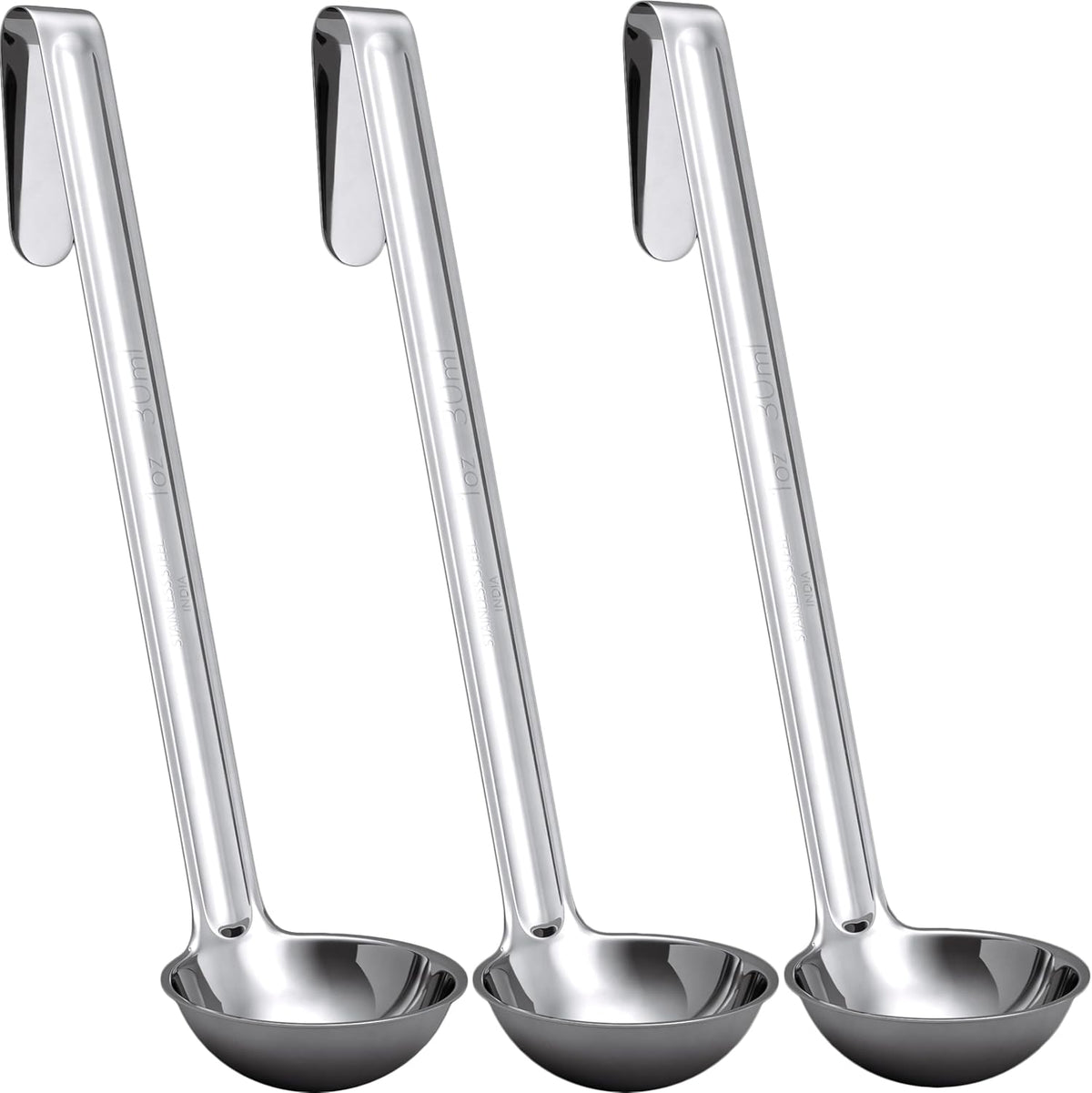 Super Sturdy, Ergonomic 1 Oz. Soup Ladle 3 Pk. Stainless Steel Ladles with Long Handles. Best Kitchen Accessories for