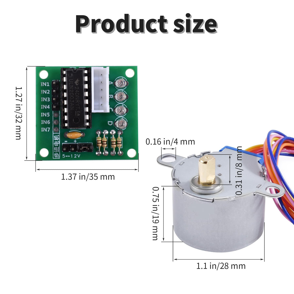 FOCMKEAS 28BYJ48 DC 5V Stepper Motor + Driver Board, 4 Phase 5 Wire