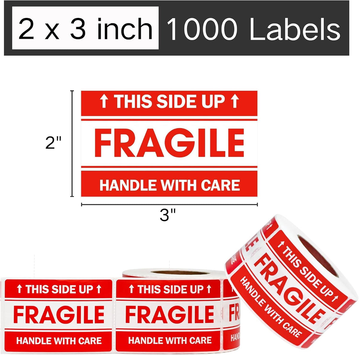 1000 Fragile Stickers 2"x3" for Shipping and Moving