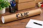 Kraft Mailing Tubes with End Caps - 4 x 36, .080" thickM, Made in the USA - Reinforced Shipping Cylinder for Posters