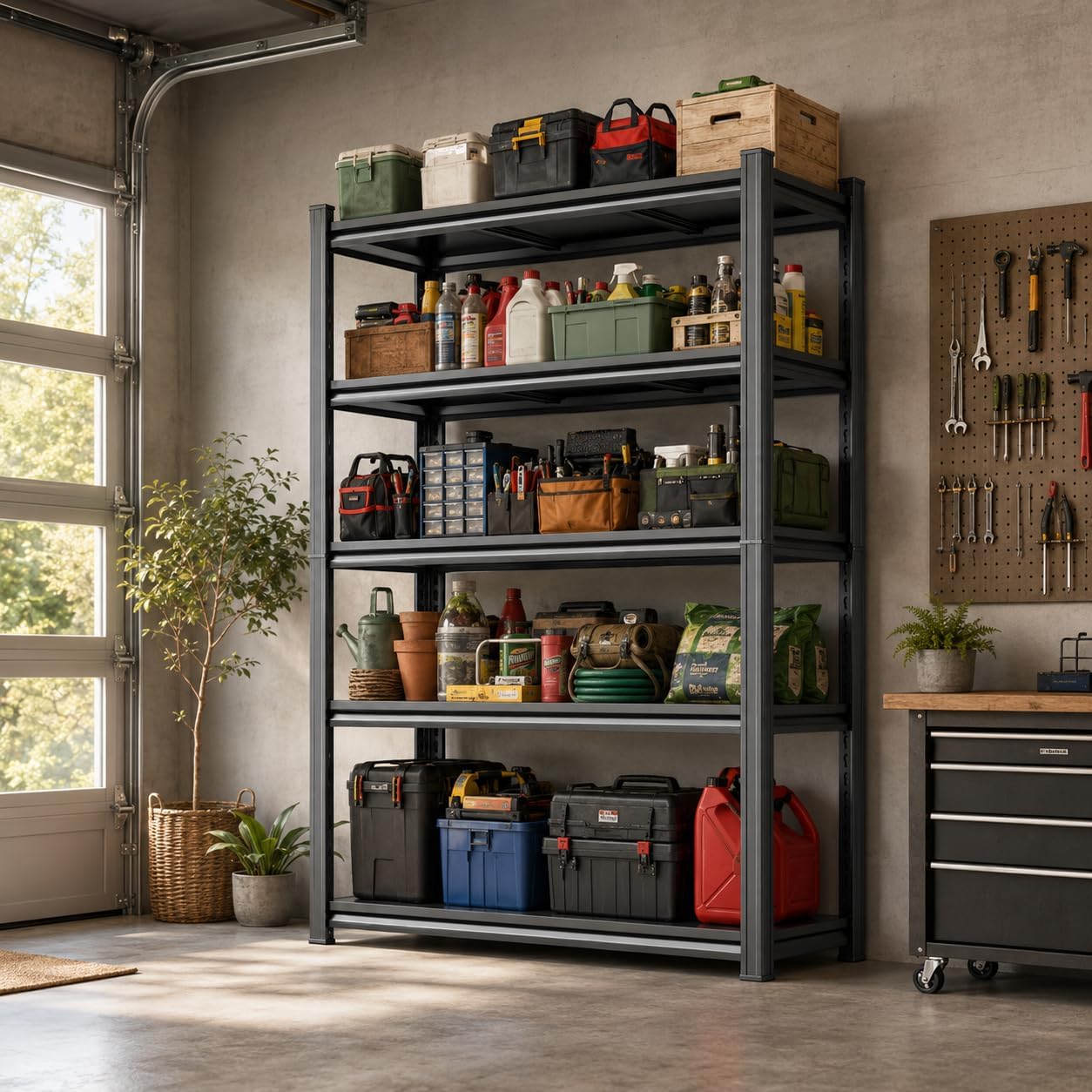 Garage Shelving Storage Shelves 3000LBS Heavy Duty Metal Shelving Unit 5 Tier Adjustable Shelf for Kitchen Warehouse