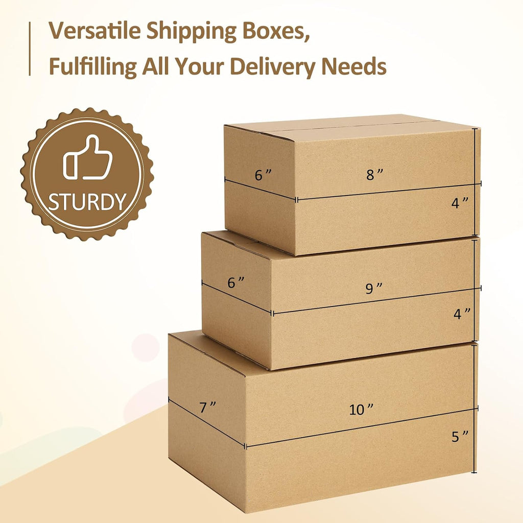 30 Pack Small Shipping Boxes Assorted Sizes, 8x6x4 & 9x6x4 & 10x7x5 10 PCS Each Mailing Boxes, Brown Corrugated Box