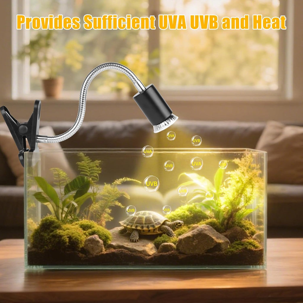 Turtle Basking Light (Cycle Timer), Tortoise Lamp UVA UVB Heat Bulbs -2 Pack 50W, 360°Rotatable Turtle UVA/UVB