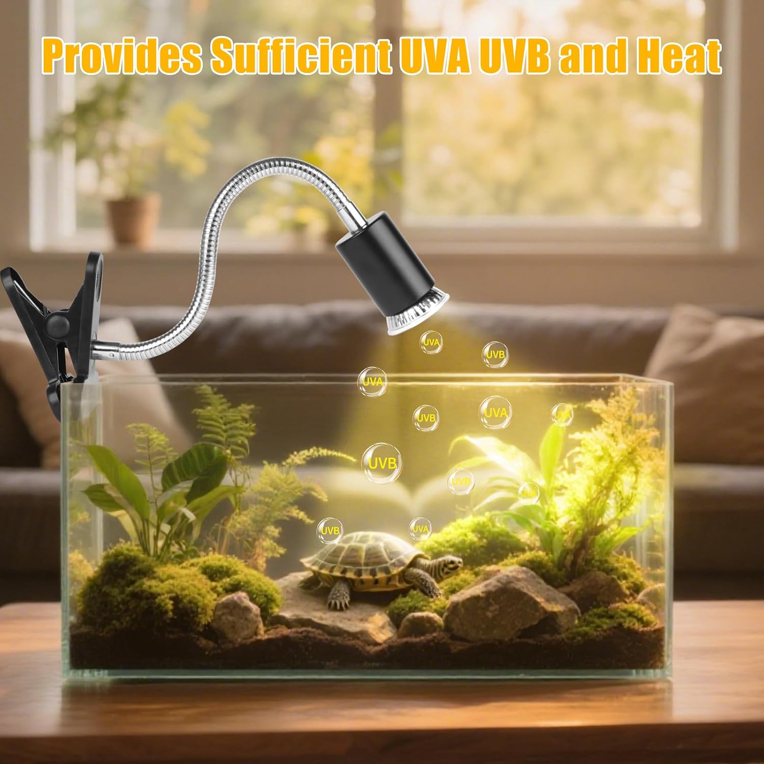 Turtle Basking Light (Cycle Timer), Tortoise Lamp UVA UVB Heat Bulbs -2 Pack 50W, 360°Rotatable Turtle UVA/UVB