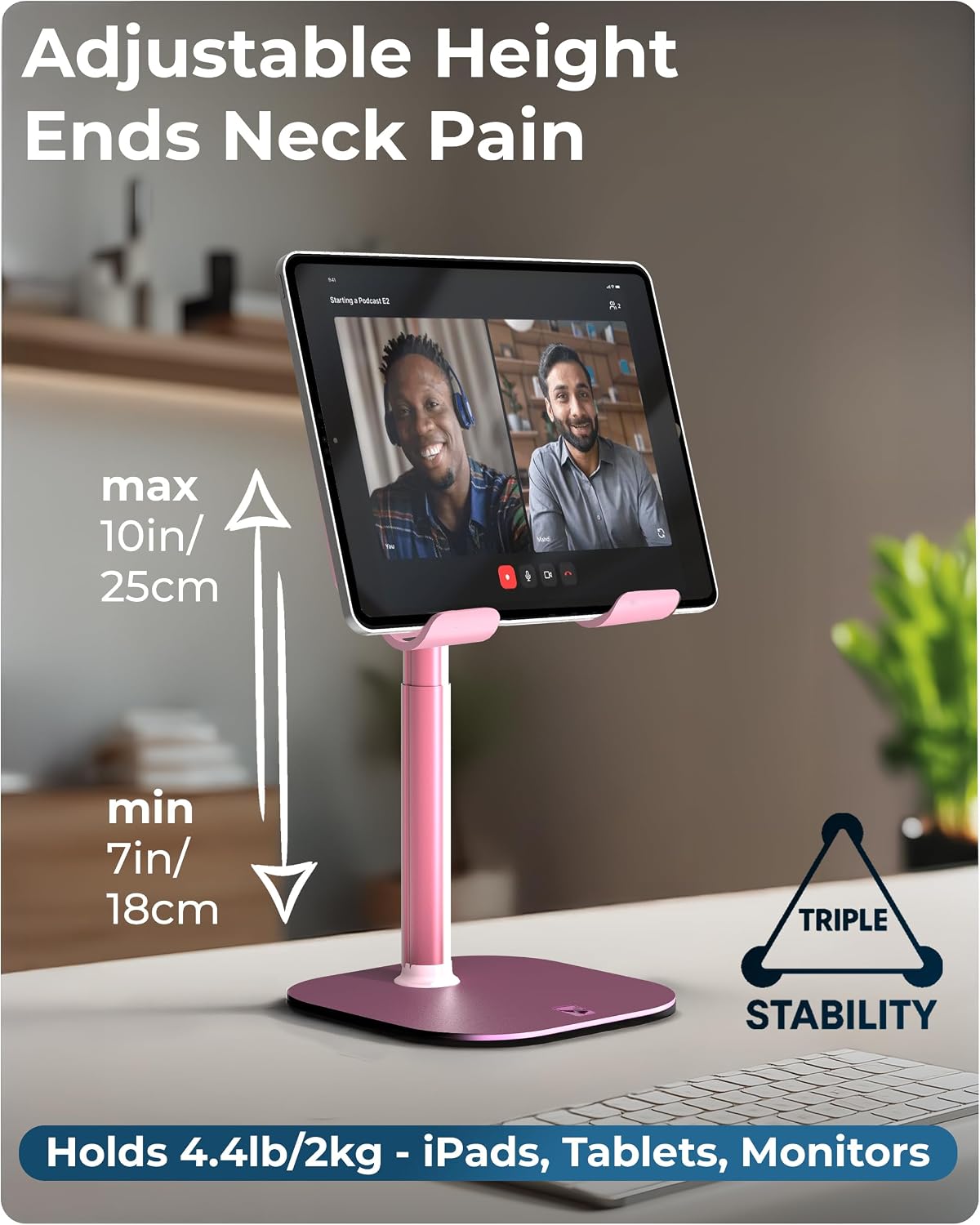 TabHolder, 7-10" Height Adjustable Tablet Stand, Premium iPad Stand for Desk, 270° Tilt iPad Holder, Kindle Holder