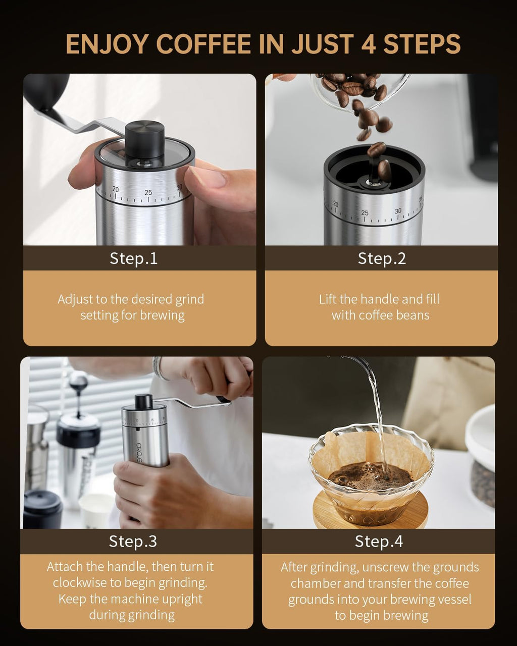 Mini Manual Coffee Grinder with 40 External Adjustable Settings and Ceramic Conical Burr, Portable Stainless Steel