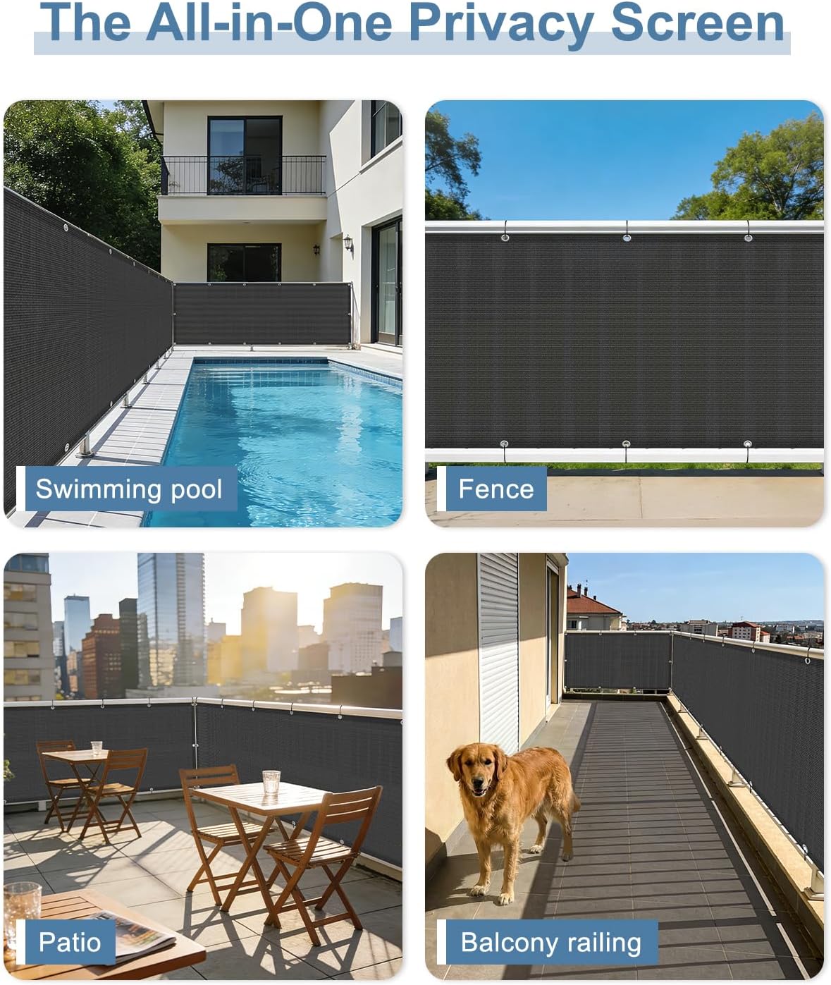Balcony Privacy Screen Fence UV Protection, 3'x6', Black