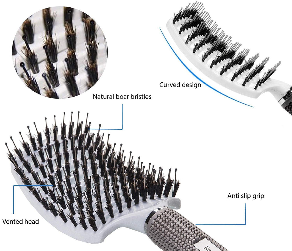 Boar Bristle Hair Brush set – Curved and Vented for Wet and Dry Detangling Hair Brush for Women Long, Thick, Thin