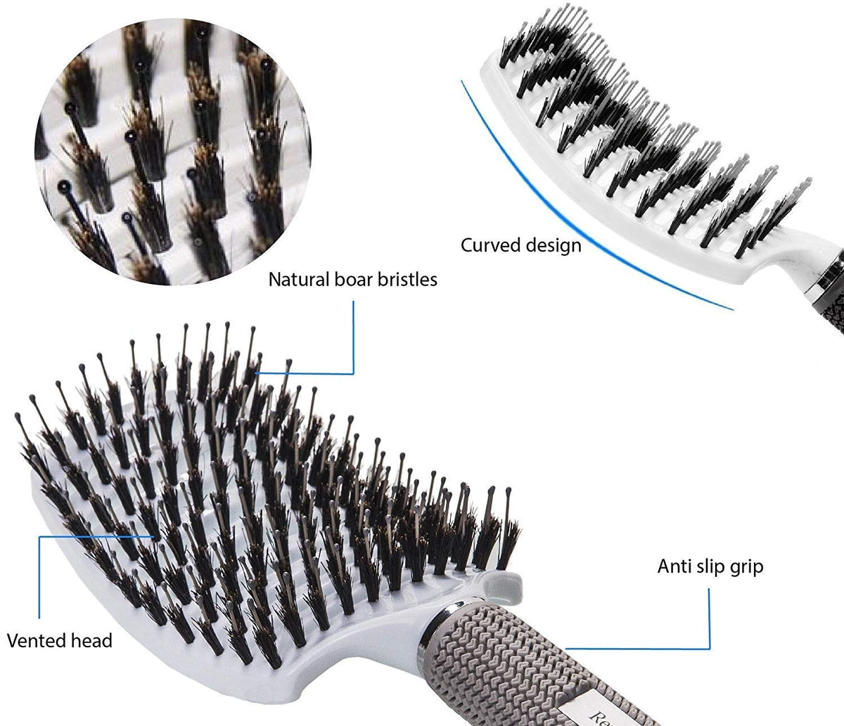 Boar Bristle Hair Brush set – Curved and Vented for Wet and Dry Detangling Hair Brush for Women Long, Thick, Thin