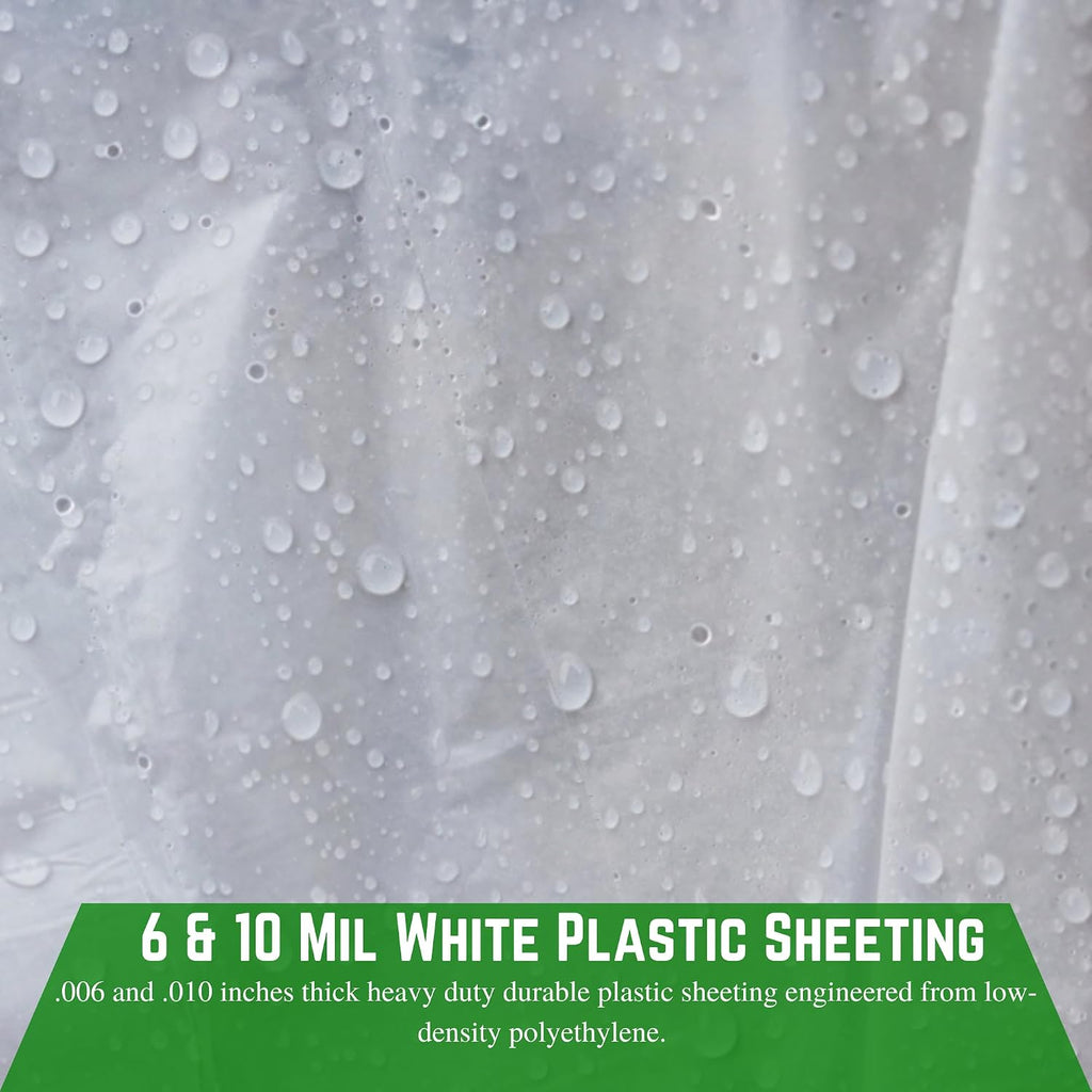 White Plastic Sheeting - 6 &10 Mil Polyethylene Sheeting - White Tarp, Construction Plastic, Drop Cloth Vapor Barrier