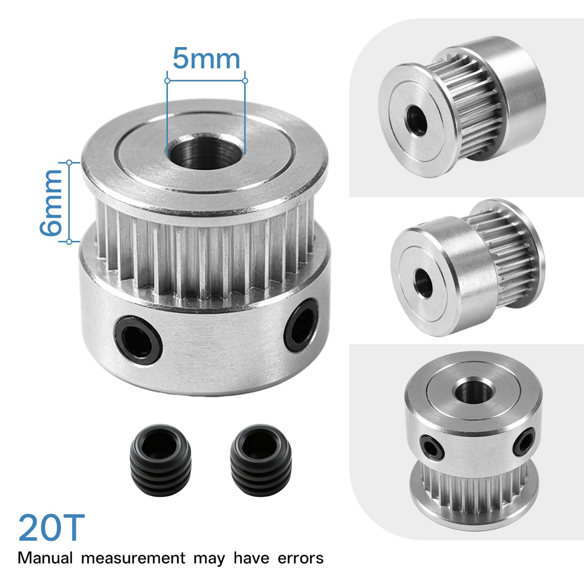 GT2 Timing Belt Pulley 20 Teeth, 5mm Bore, for 6mm Width Belt (5‑Pack)