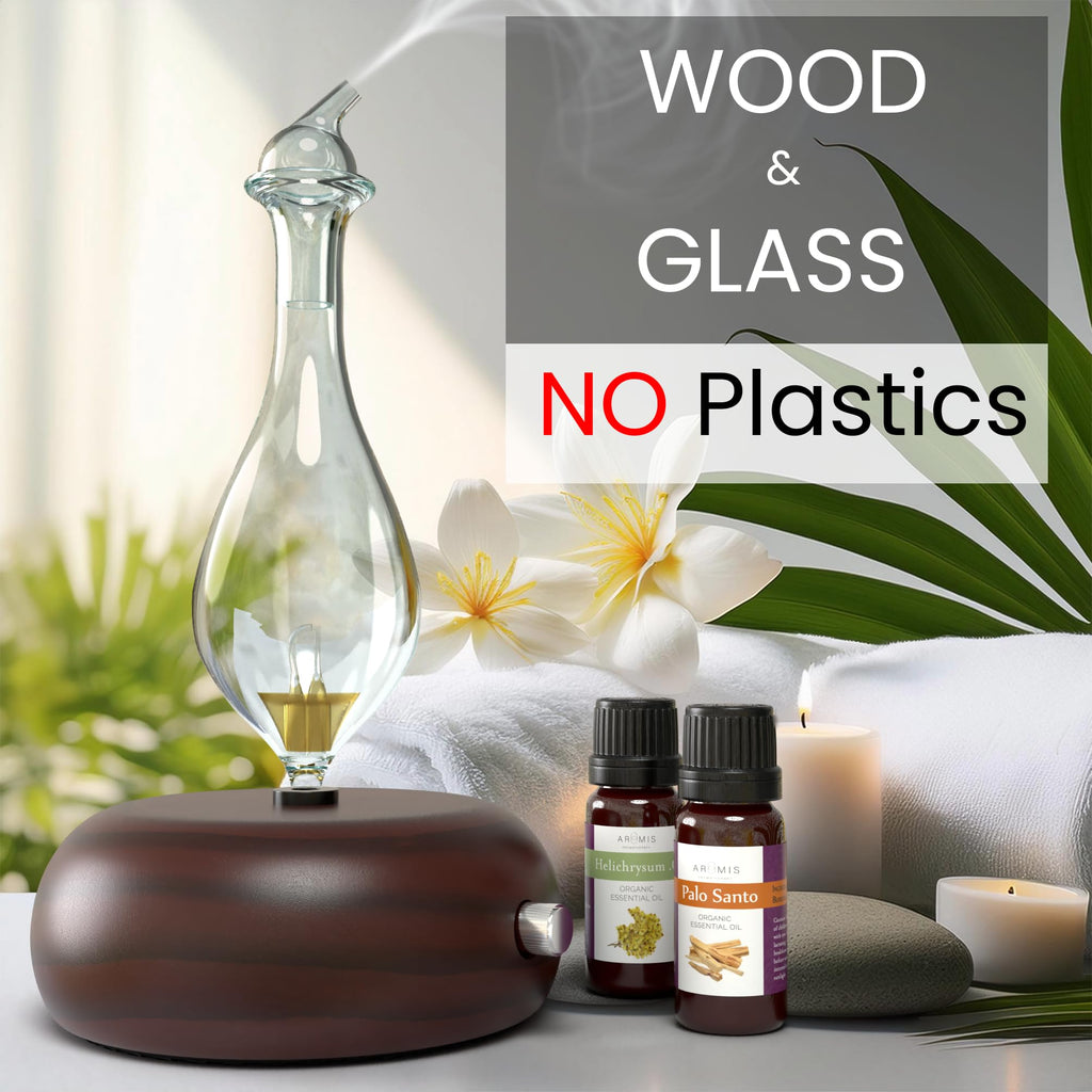 ArOmis Premium Glass Essential Oils Nebulizer - Waterless Diffuser for Aromatherapy - Handmade Oil Diffuser, Wooden