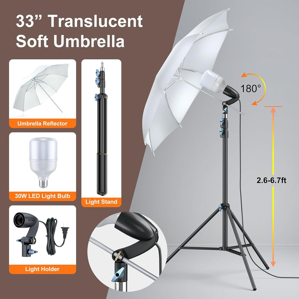 Lincostore Photo Video Studio Light Kit AM169 | Photography lighting kit, 3 muslin backdrop (black/white/green)