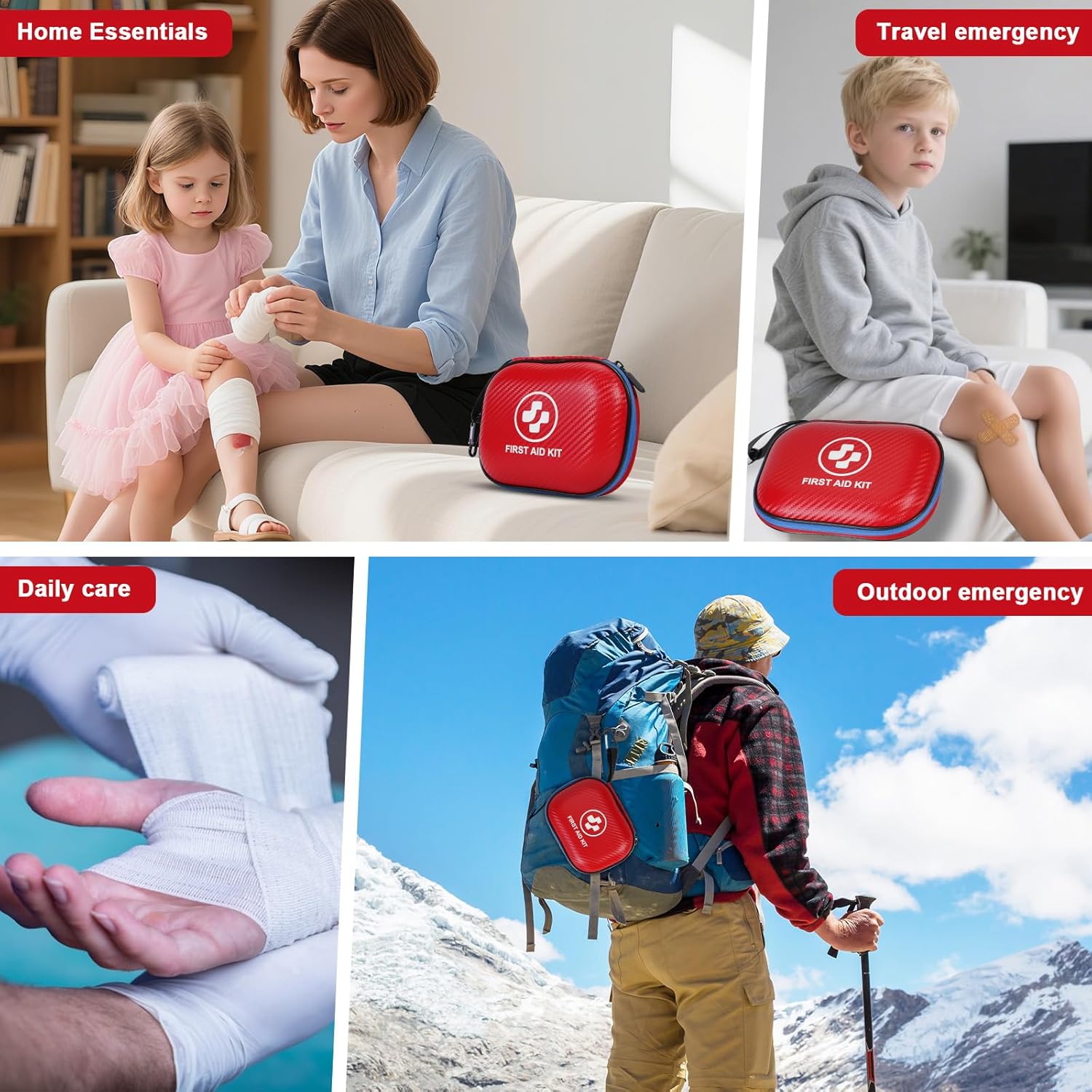 Small First Aid Kit - 185 Pieces Waterproof Emergency Kit for Home, Car, Office, Travel, Camping, Hiking & Outdoor