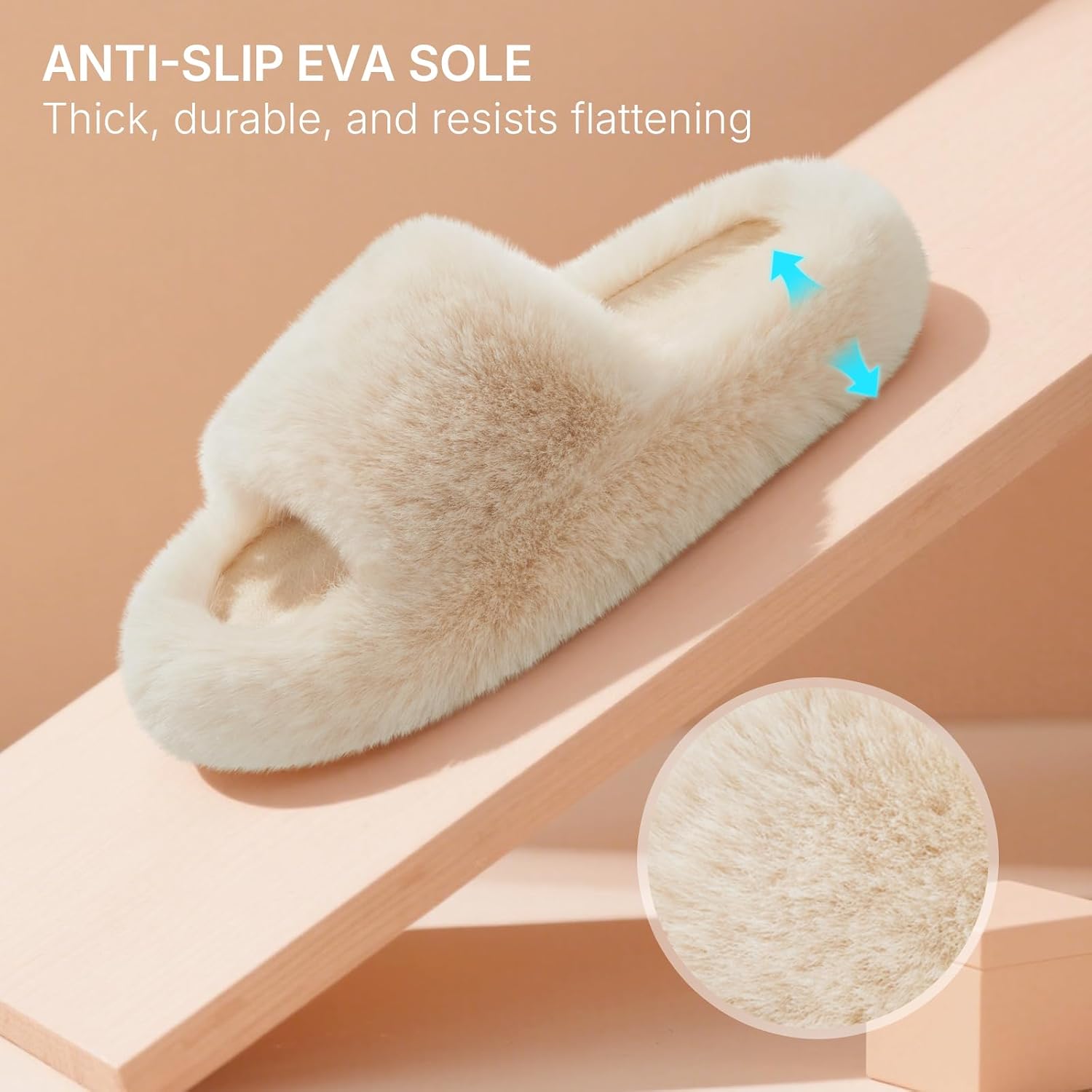 Womens Slippers with Arch Support Memory Foam Fuzzy House Slippers for Women Lightweight Cozy Indoor Open-toe Comfy