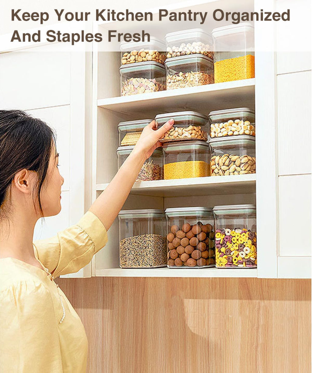 Pop Airtight Food Storage Containers Set with Lids, 6 Pcs Stackable One Button Opening Food Containers Kitchen Pantry
