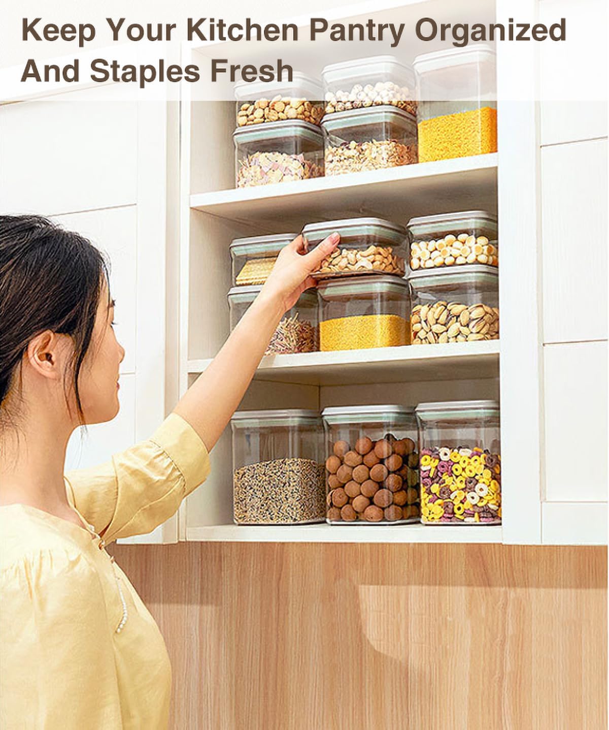 Pop Airtight Food Storage Containers Set with Lids, 6 Pcs Stackable One Button Opening Food Containers Kitchen Pantry