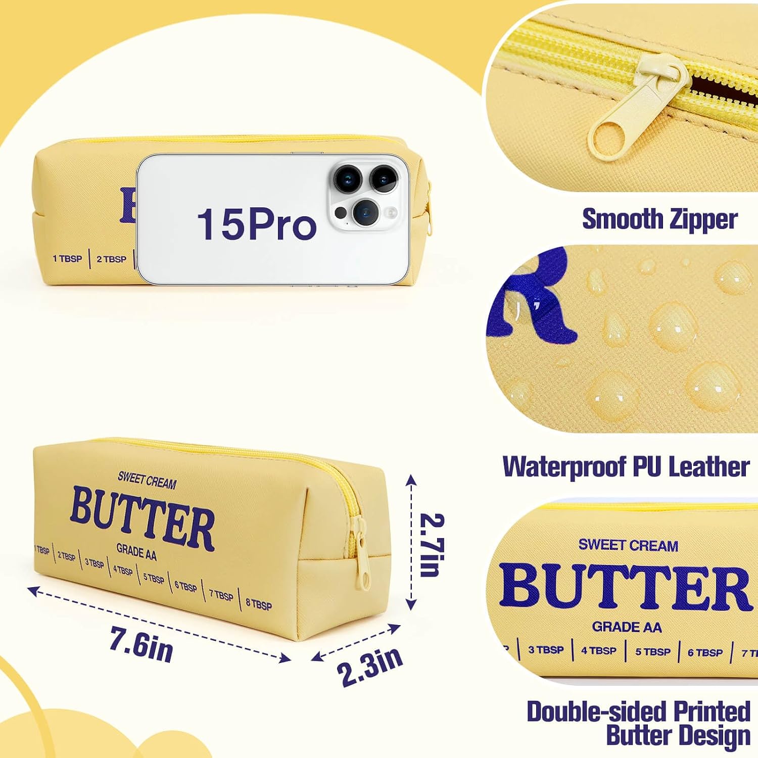 Funny Butter Sticks Soft Pencil Case Pouch College School Supplies | Pencil Box with Zipper for Teen Girls Boys Women