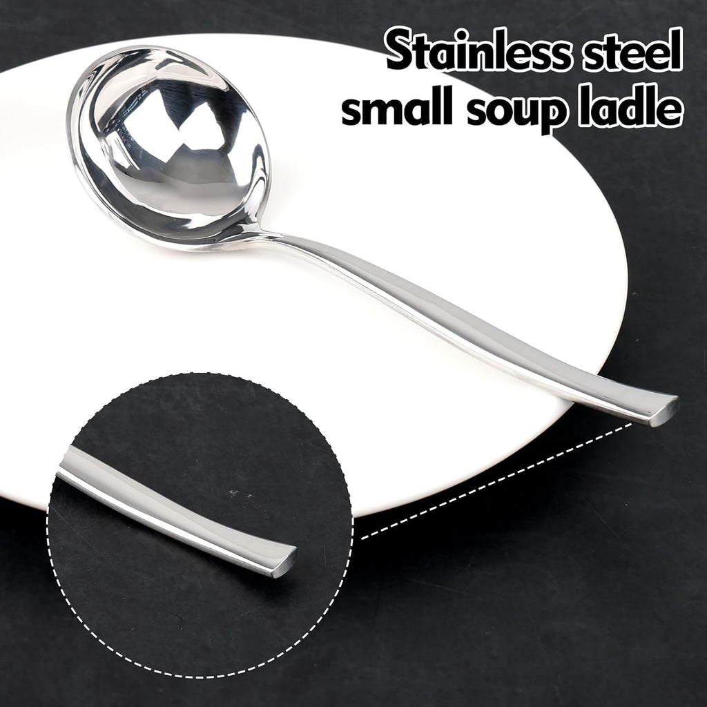 Set of 4 Stainless Steel Gravy Ladles, Small Sauce Ladle Set | 7.6-Inch Mini Serving Ladle Spoons for Soup, Gravy