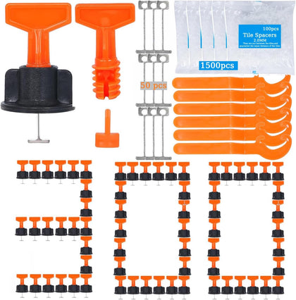 Tile Leveling System Kit,300pcs Reusable 1/16" Tile Leveler Spacers+1500pcs Cross-shaped Tile Spacers+6pcs