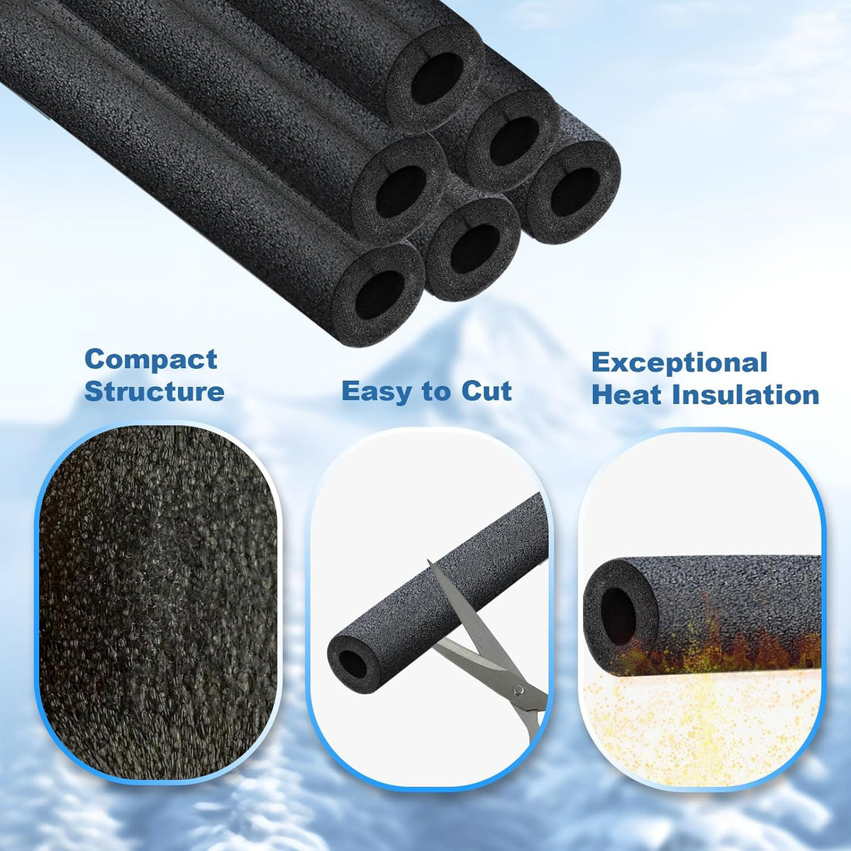 Foam Pipe Insulation Covers, 3/4" Water Pipe Freeze Protection | 12PCS Foam Tube Wraps for Indoor and Outdoor Water