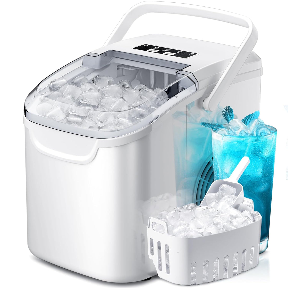 Countertop Ice Maker, 26Lbs/24H,2 Sizes of Ice, Self-Cleaning,White