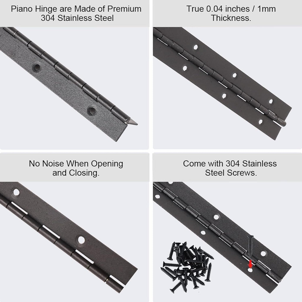 2 Pack Piano Hinge 8" Heavy Duty Black Stainless Continuous 2" Wide