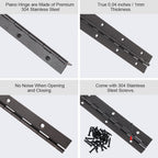 2 Pack Piano Hinge 8" Heavy Duty Black Stainless Continuous 2" Wide