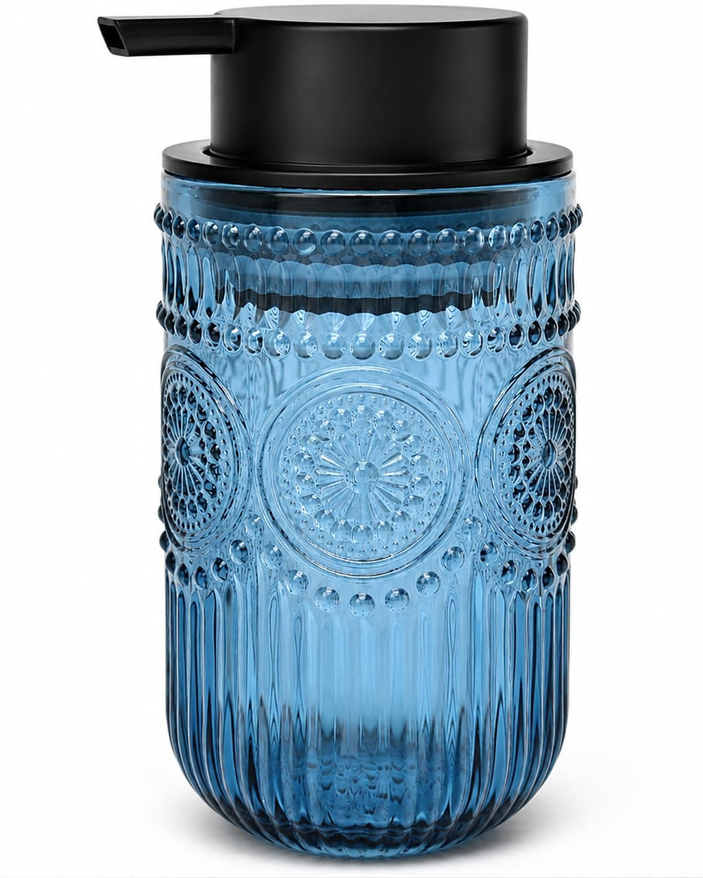 Foaming Soap Dispenser, Vintage Embossed Glass Foam Soap Dispenser, Blue