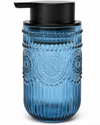Foaming Soap Dispenser, Vintage Embossed Glass Foam Soap Dispenser, Blue