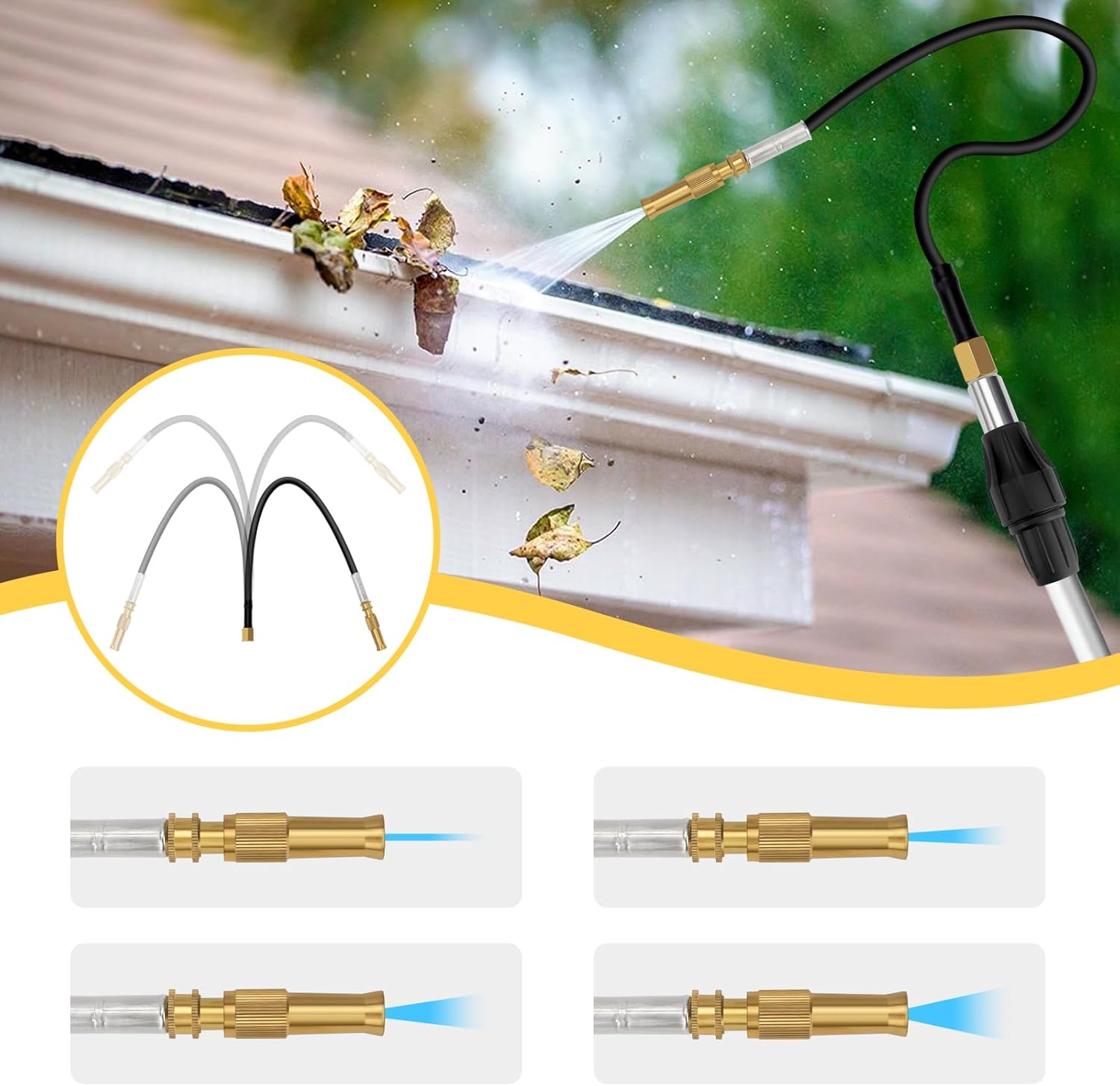 20FT Reach Gutter Cleaning Tools from Ground, Telescopic Rain Gutter Cleaner Tool with Garden Hose Attachment and