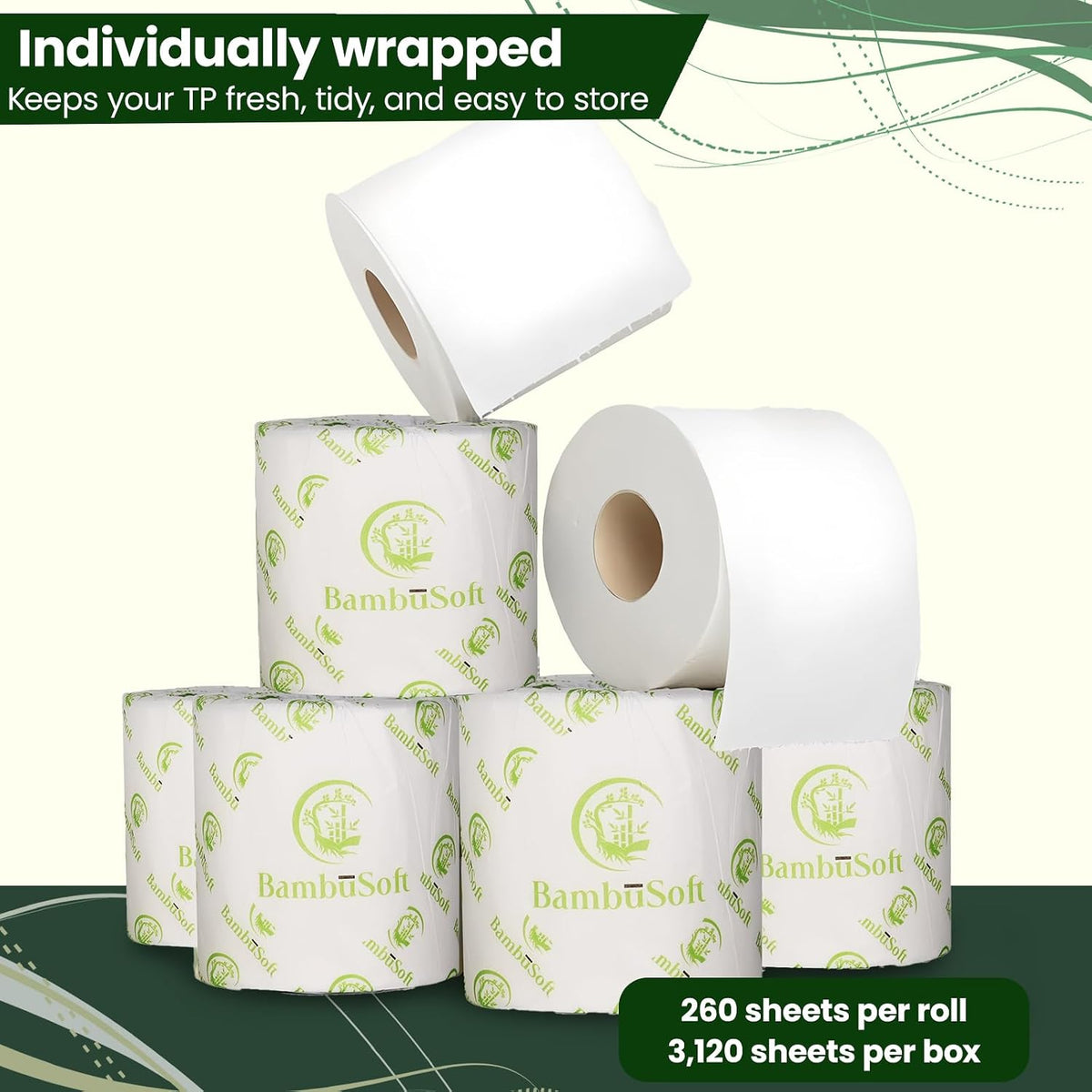 Unbleached Bamboo Toilet Paper, 12 Mega Rolls, 3-Ply Septic-Safe