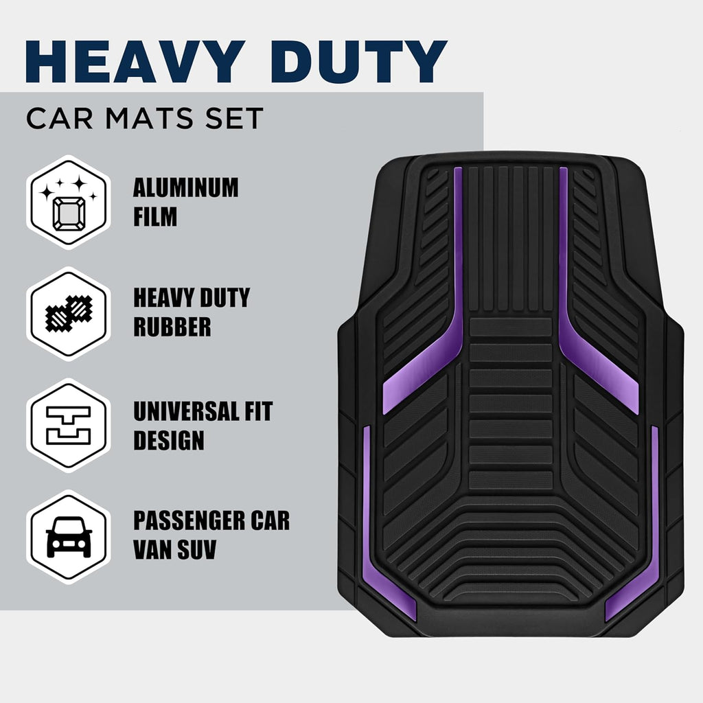 Heavy Duty Rubber Floor Mats, Purple Aluminum Film Car Mats Set, Front and Rear Car Mats with Anti-Slip Backing, All