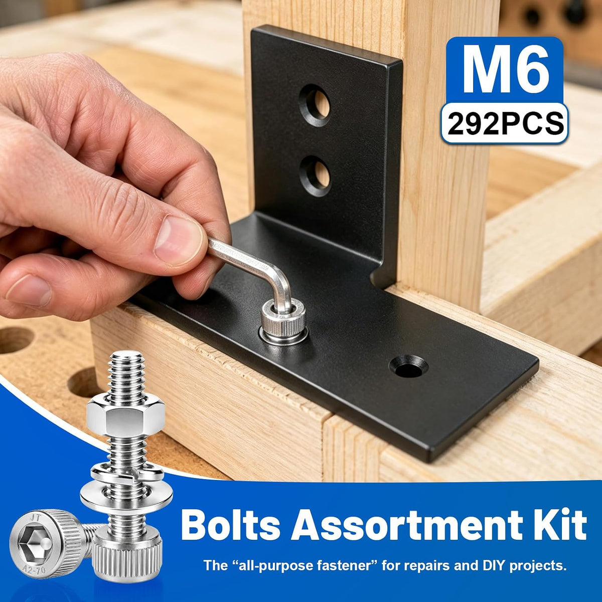 292PCS M6 Socket Bolts Nut Assortment Kit, M6x8/10/12/16/20/25/30/35mm