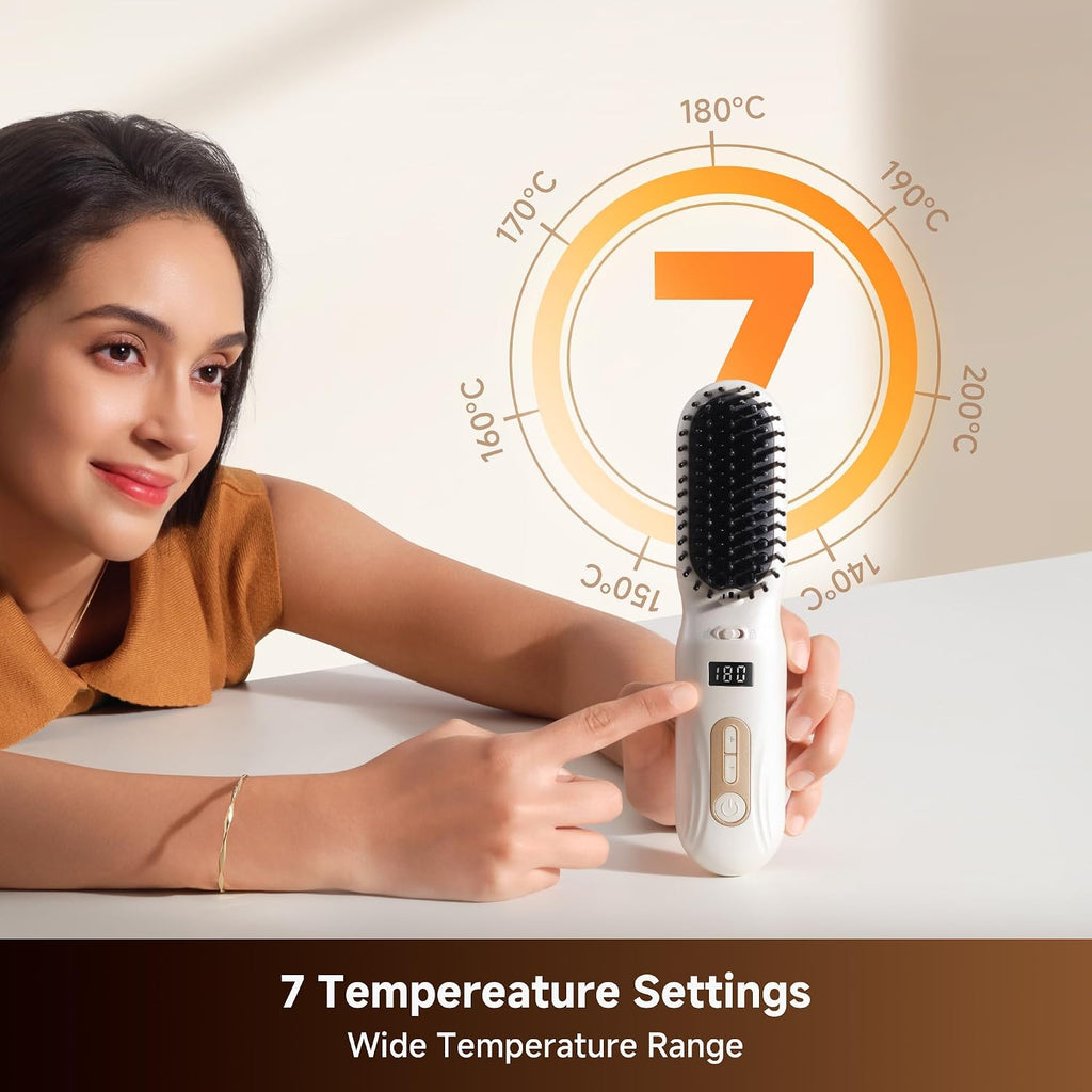Silky Cordless Hair Straightening Comb, Rechargeable Ionic Straightener Brush for Women, 2Billion Ions, Fast Heating