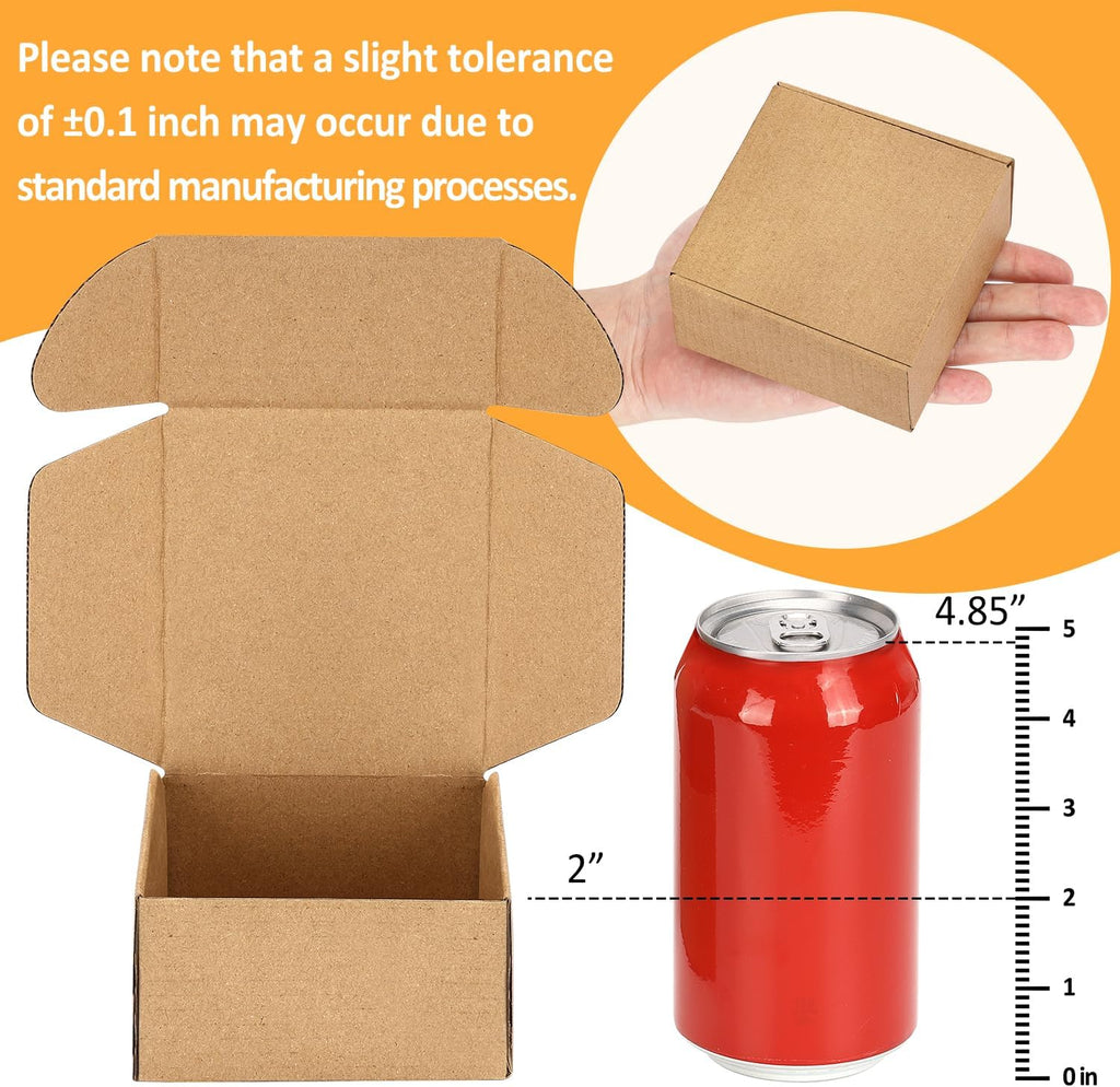 Small Shipping Boxes 4x4x2 Inches - 50 Pack Brown Corrugated Cardboard boxes for Packaging Small Business, Mailer Box