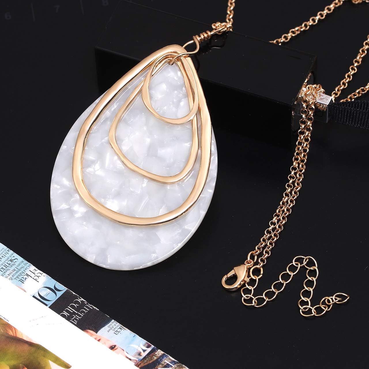 Long Necklace For Women Geometry Teardrop Acrylic Circle Pendant Necklace Statement Boho Acetate Resin Necklace