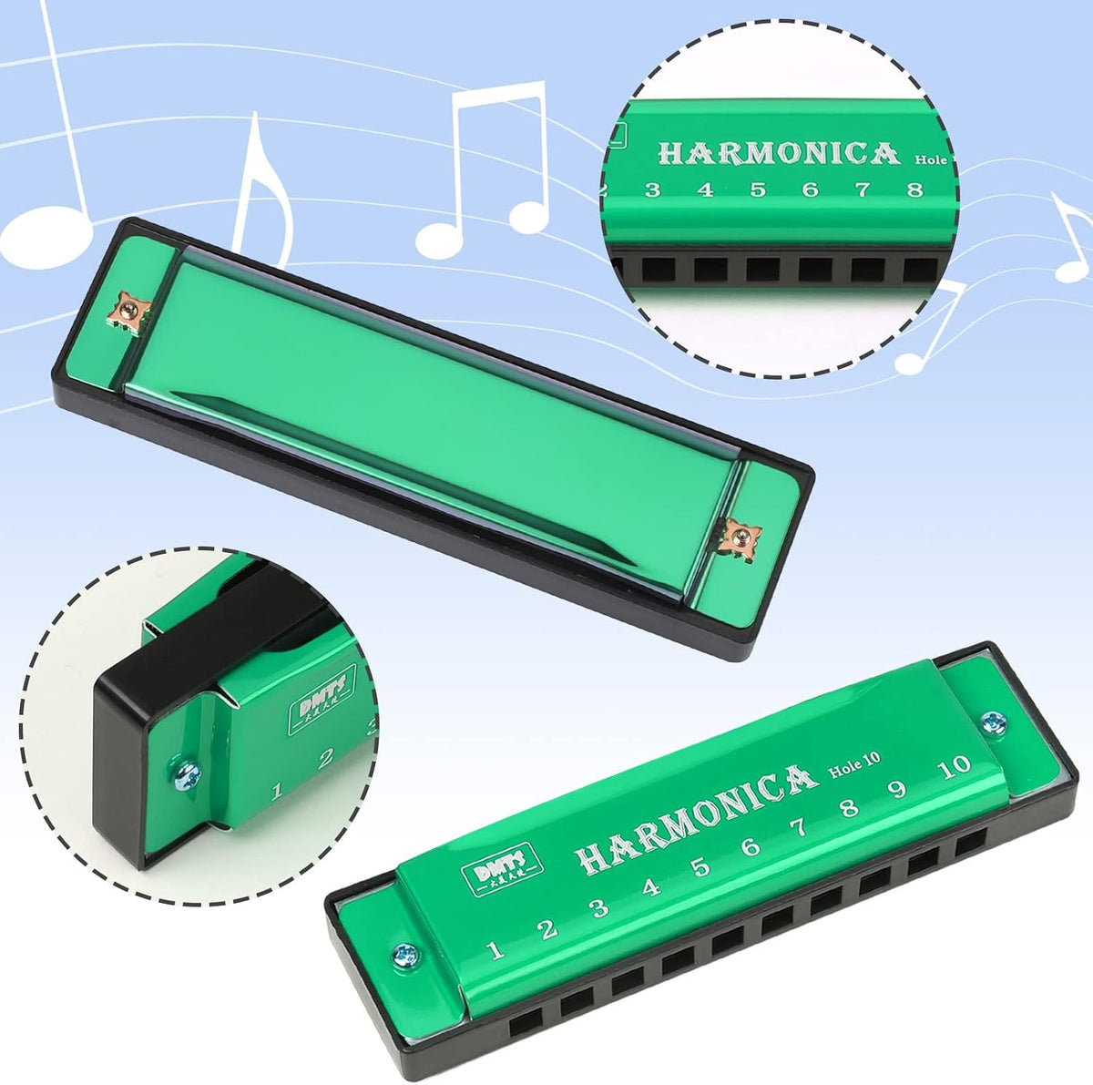 4PCS Key of C 10 Hole 10 Tones Titanium Color Harmonica | Portable with Case,Rich Sound Diatonic Red, Blue, Green