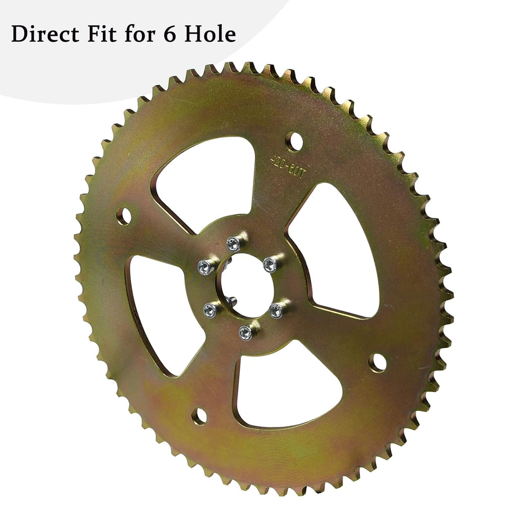 JNDO 60T Sprocket #420 Chain 6 Hole High Torque for Coleman CT100U DB30