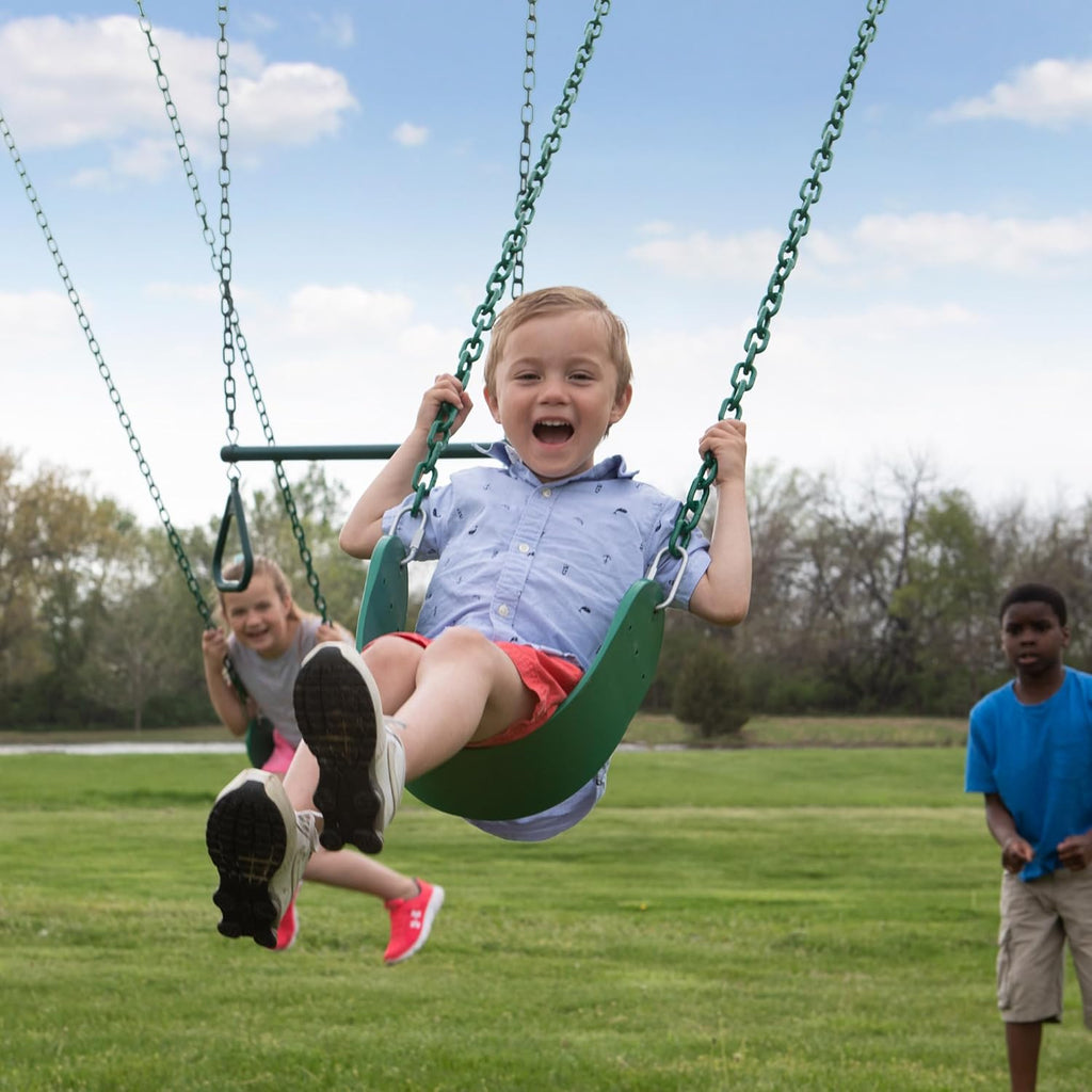 Big Brutus Galvanized Steel Swing Set Kit with Classic A-Frame, Two Belt Swings, One Trapeze Bar, Easy Assembly