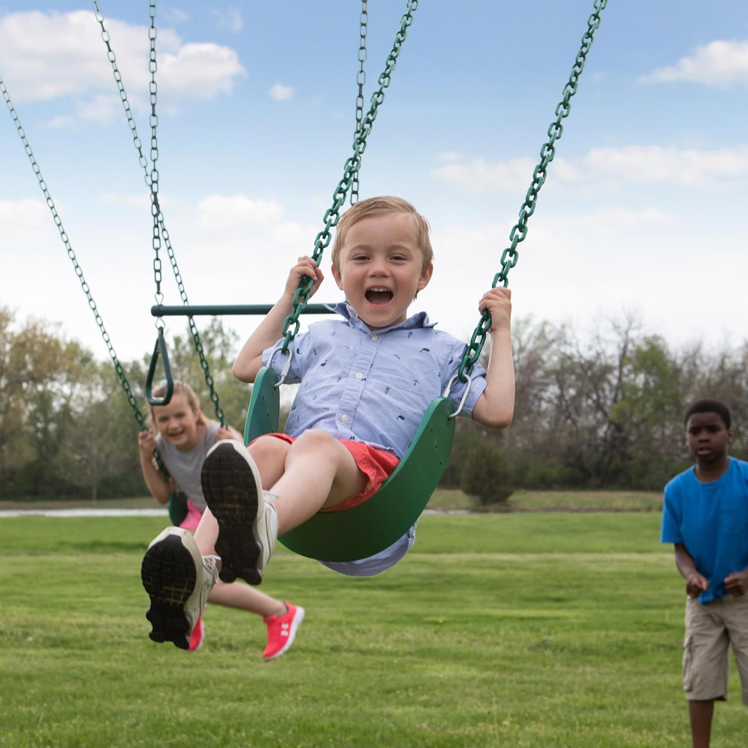 Big Brutus Galvanized Steel Swing Set Kit with Classic A-Frame, Two Belt Swings, One Trapeze Bar, Easy Assembly