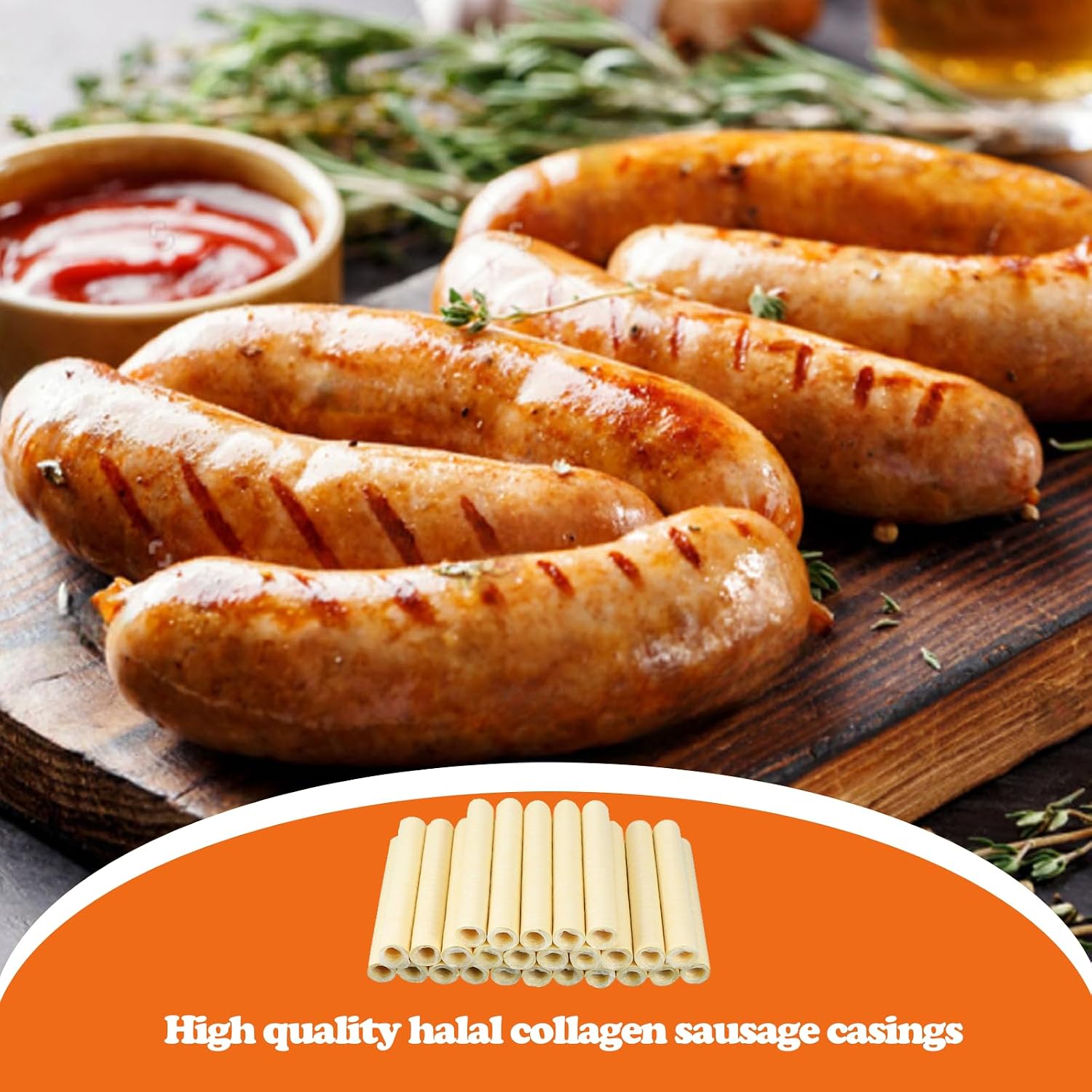 Edible Drying Sausage Casing, HALAL Collagen Sausage Casings for Most Delicious Sausage, Homemade Sausages Ham for