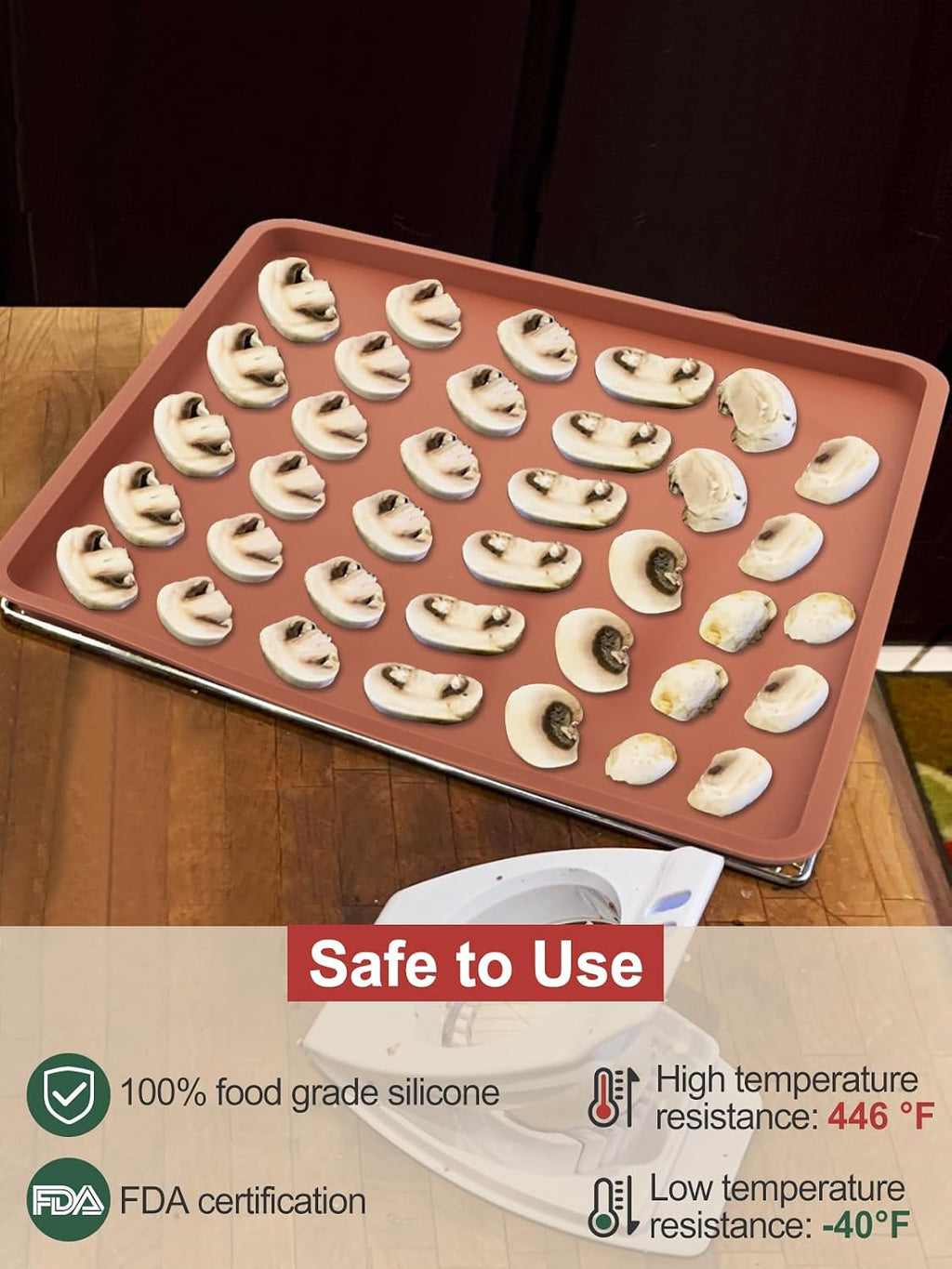 4PCS Silicone Food Dehydrator Sheets with Edge, Non-stick Tray Liner | Compatible with Cosori 12" x 11" Trays , High