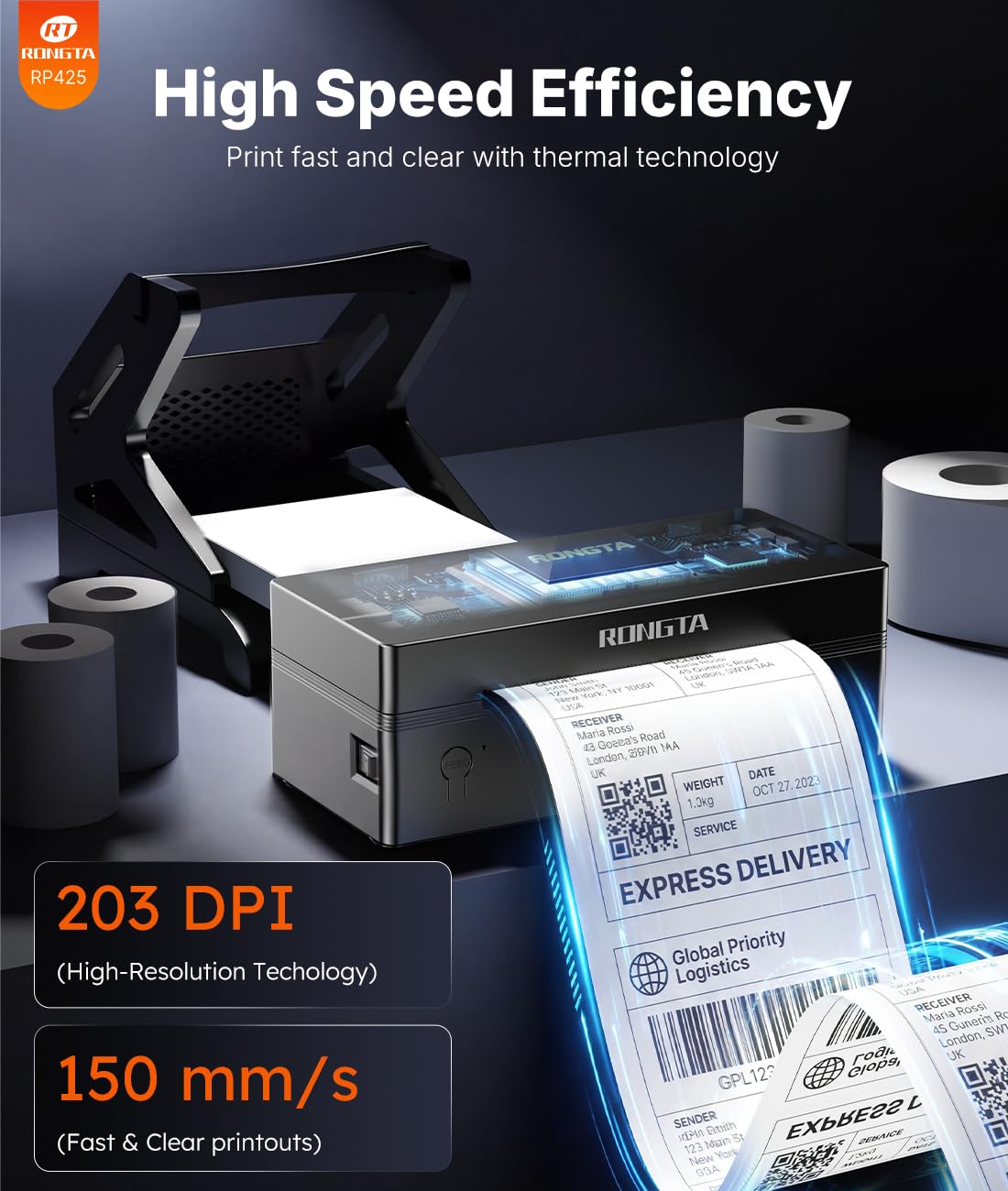 Bluetooth Shipping Label Printer, Wireless 4x6 Thermal Label Printer for Shipping Packages, Support Phones