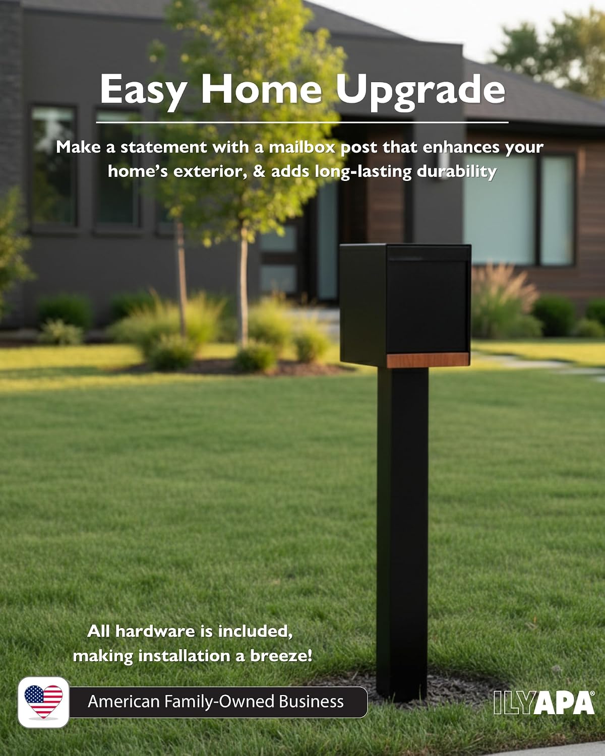 Black Metal Mailbox Post for Outside, 43x4x4 inch Metal Post Sleeve with Two Universal Mailbox Mounting Bracket for