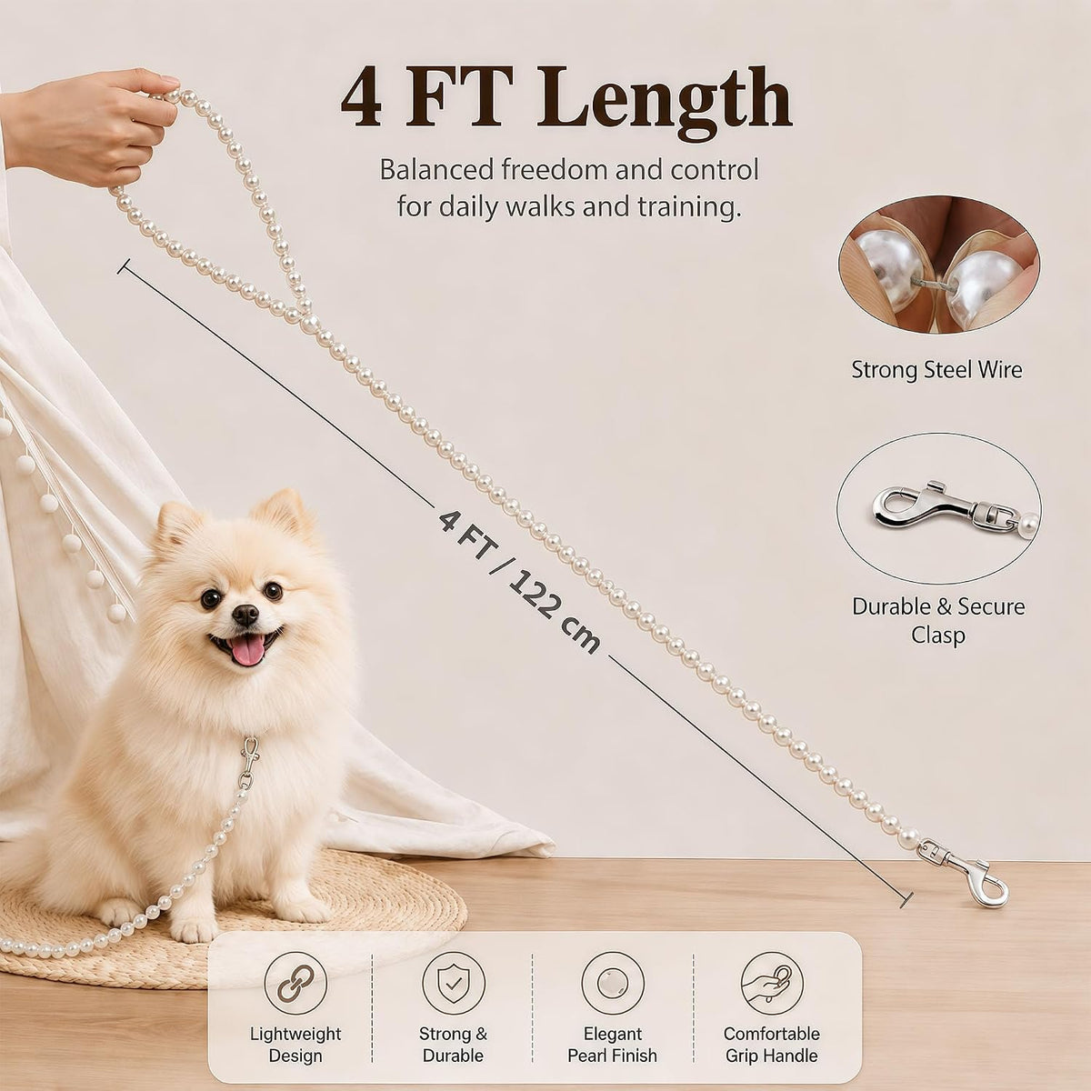 Pearl Dog Collar Training Leash for Pets Elegant Walking Lead