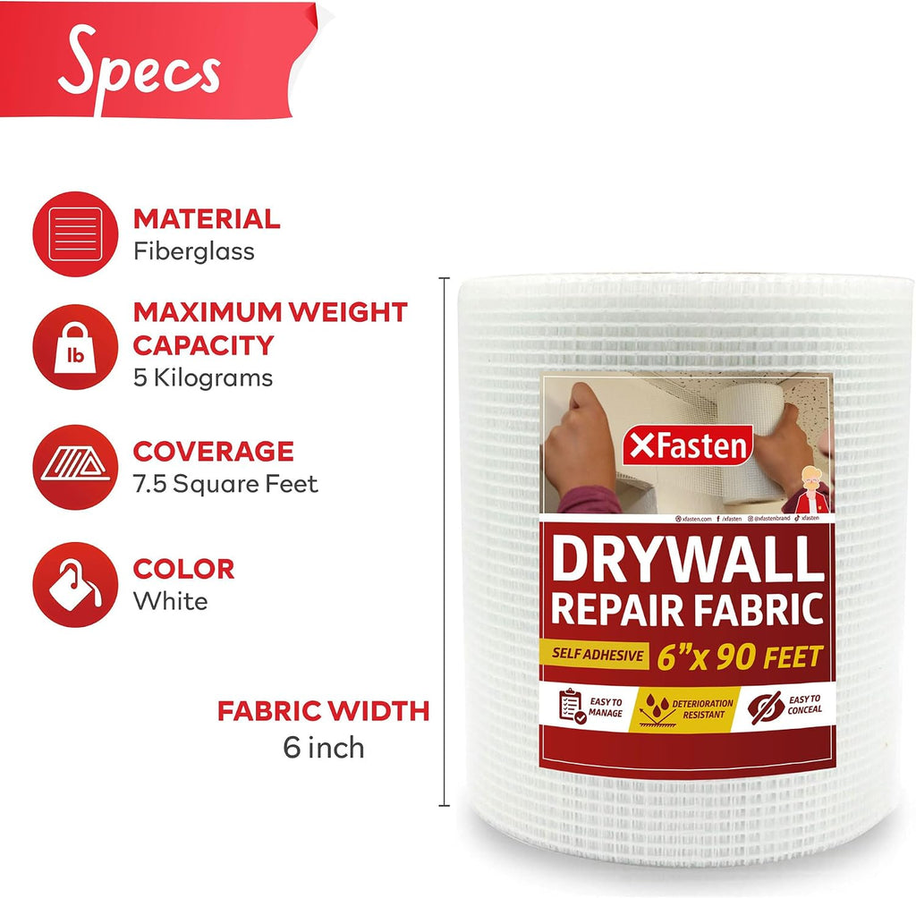 Drywall Repair Mesh Tape - 6-Inch X 90-Foot Mesh Tape for Drywall Repair, Fiberglass Drywall Patch Hole, Heavy Duty