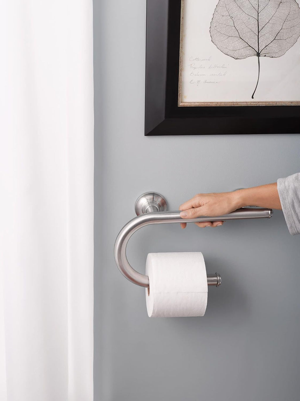 Brushed Nickel Bathroom Safety 8-Inch Wall Mounted Grab Bar with Integrated Toilet Paper Holder, LR2352DBN